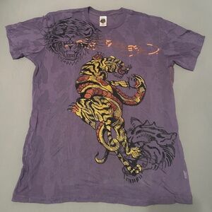 Ed Hardy Christian Audigier Vintage Shirt, Rhinestone, Purple. Mens Size Large